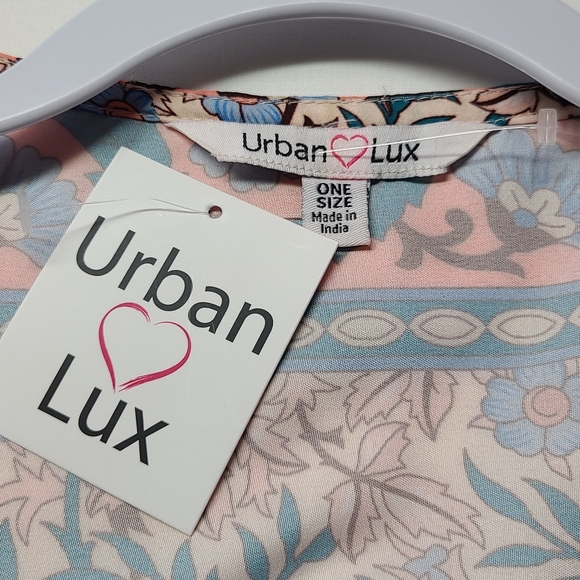 Urban Lux pink floral maxi 3/4 sleeve open boho relaxed fit NWT kimono, O/S - Picture 6 of 7